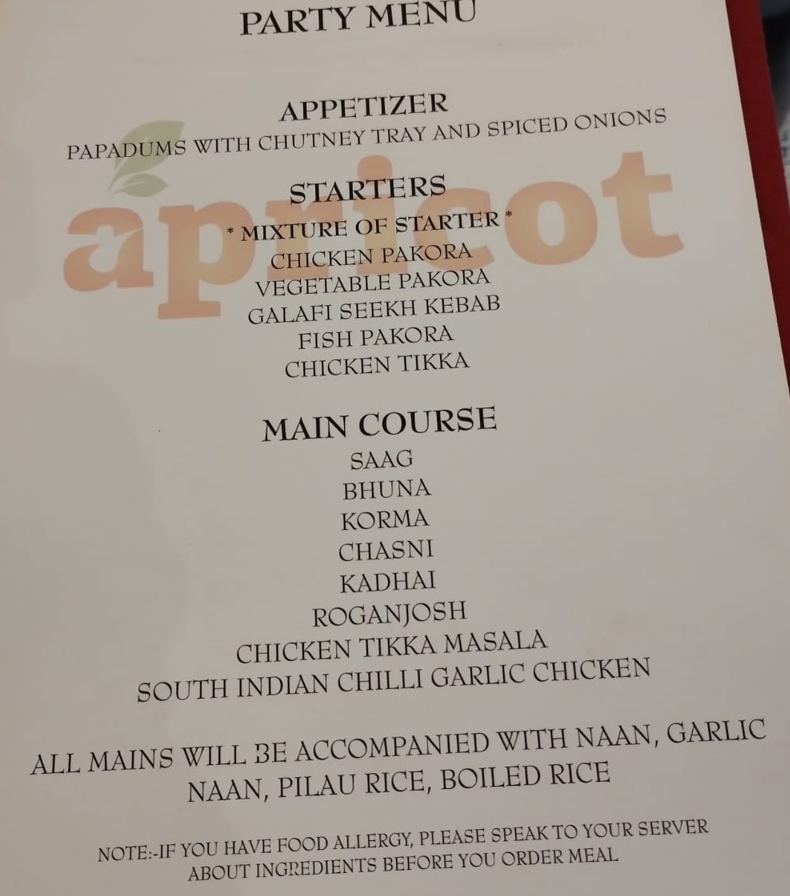 Apricot Menu - Carnegie Harriers | Keeping West Fife Running | Dunfermline